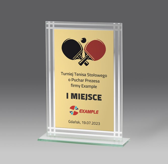 statuetka uniwersalna z&nbsp;grawerem, szklana, h.21 puchary statuetki medale